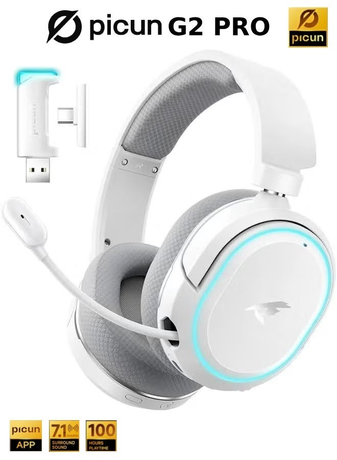 بيكن سماعة الألعاب اللاسلكية PICUN G2 PRO RGB، صوت محيطي 7.1، سماعات ألعاب USB 2.4 جيجا هرتز مع ميكروفون إلغاء الضوضاء ENC Bluetooth، سماعة رأس لاسلكية للكمبيوتر الشخصي PS5 PS4 Mac Switch - Image 1